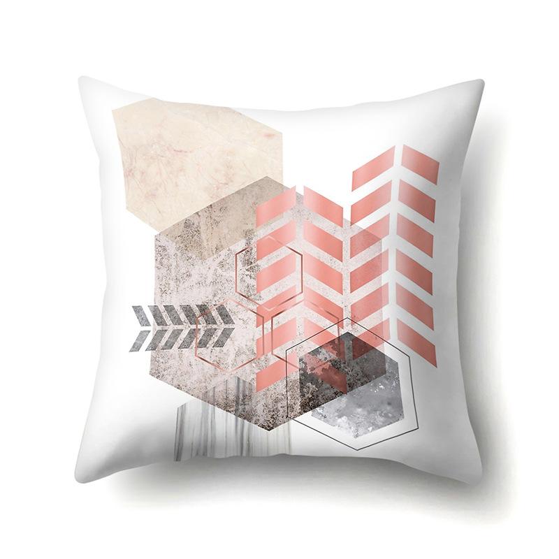 Polyester Pillowcase Marble Nordic Ins Style Geometric Printed Peach Leather Velvet Living Room Sofa Pillowcase
