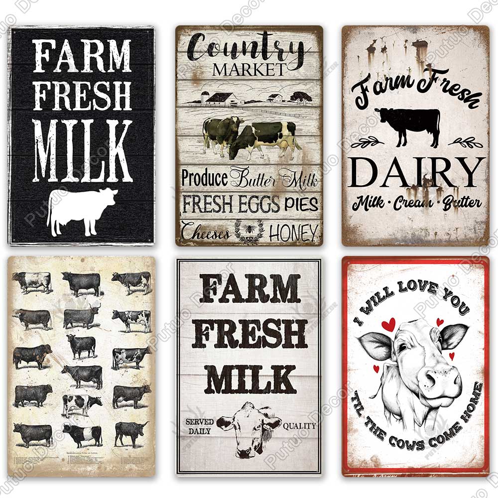 Decor Cow Vintage Tin Sign Retro Metal Sign Decorative Plaque Farm House Shop Garage Wall Decor Cow Posters