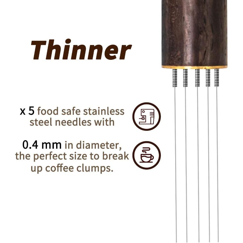 Stainless Steel Espresso Stirrer 6 Pin 0.4mm Espresso Dispensing Tool with Natural Solid Wood Handle and Stand, Rosewood/Ebony