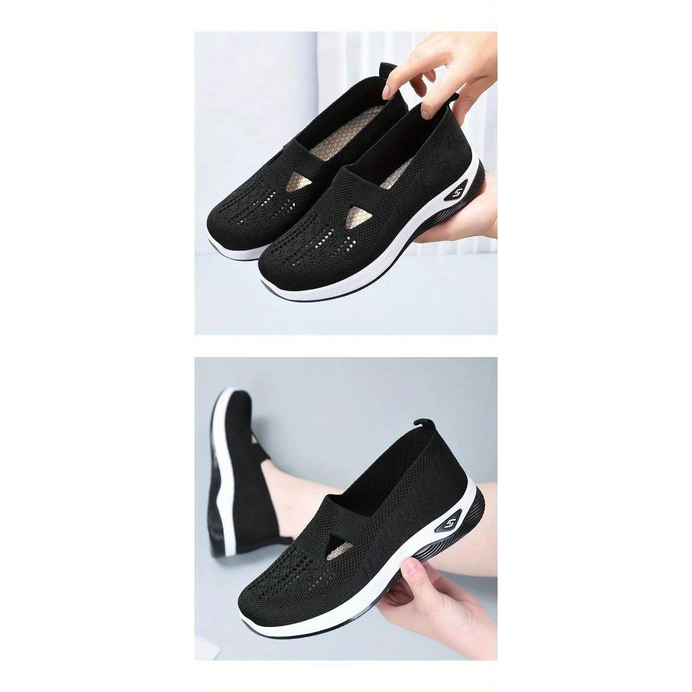 Dámské jednobarevné pletené tenisky, platformové ležérní boty na chůzi s měkkou podrážkou, prodyšné boty pro každodenní nošení s nízkým svrškem