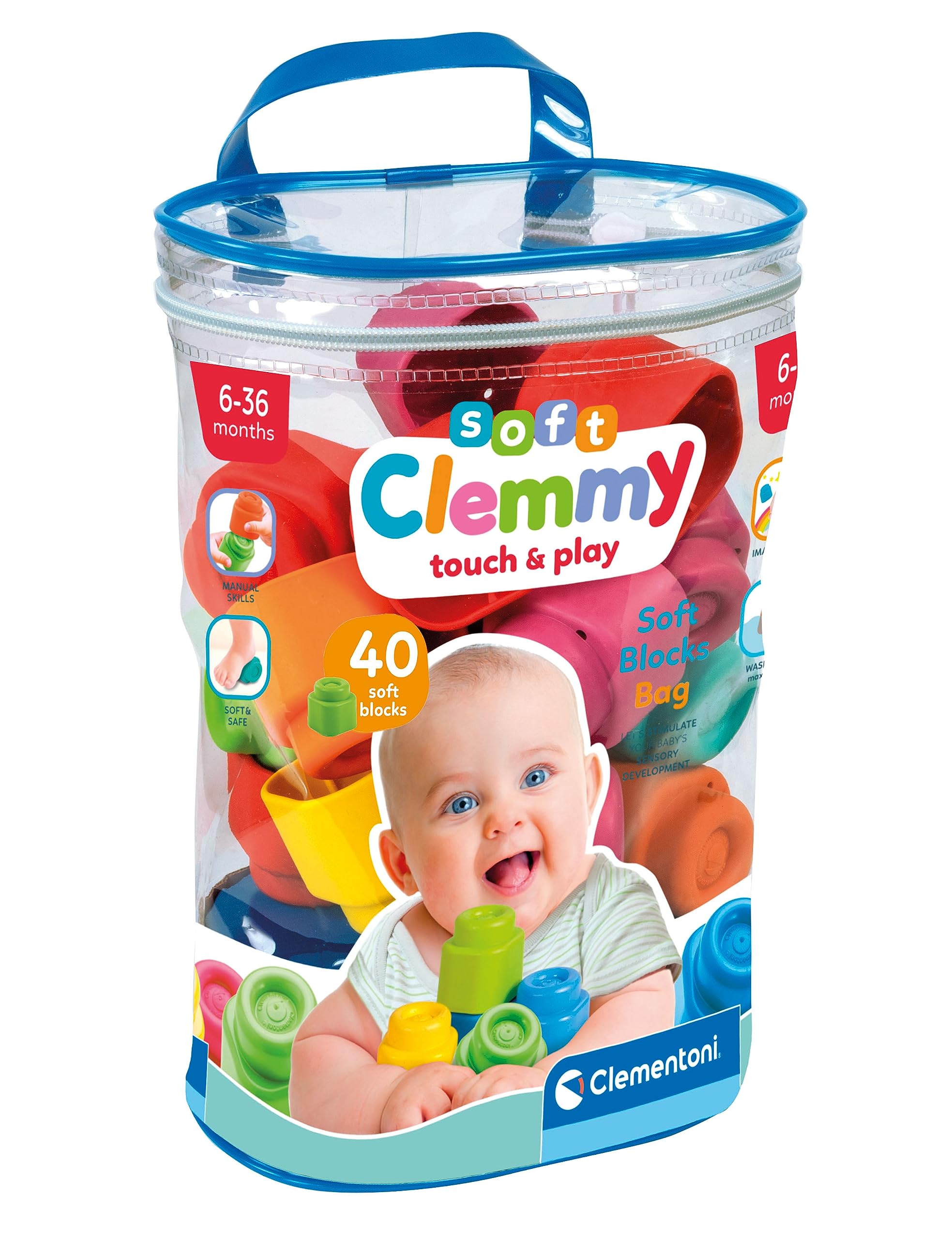 

Clemmy Baby Clemmy Soft Educational Blocks for Ages 6 Months and Up, 40-Piece Soft Bag Set