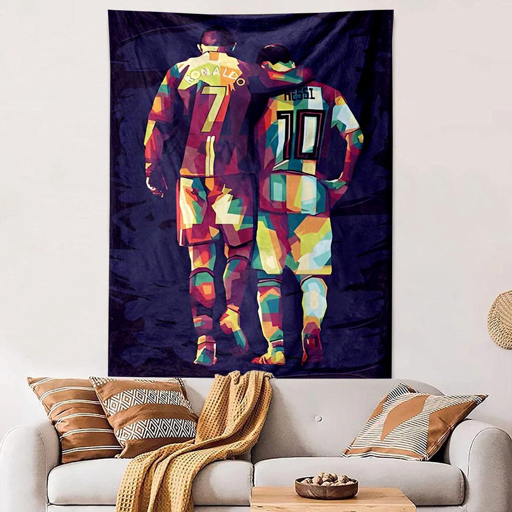 Ronaldo and Messi Football Wall Tapestry Number 7 and 10 Jersey Pop Art Soccer Fan Decor Man Cave Gift