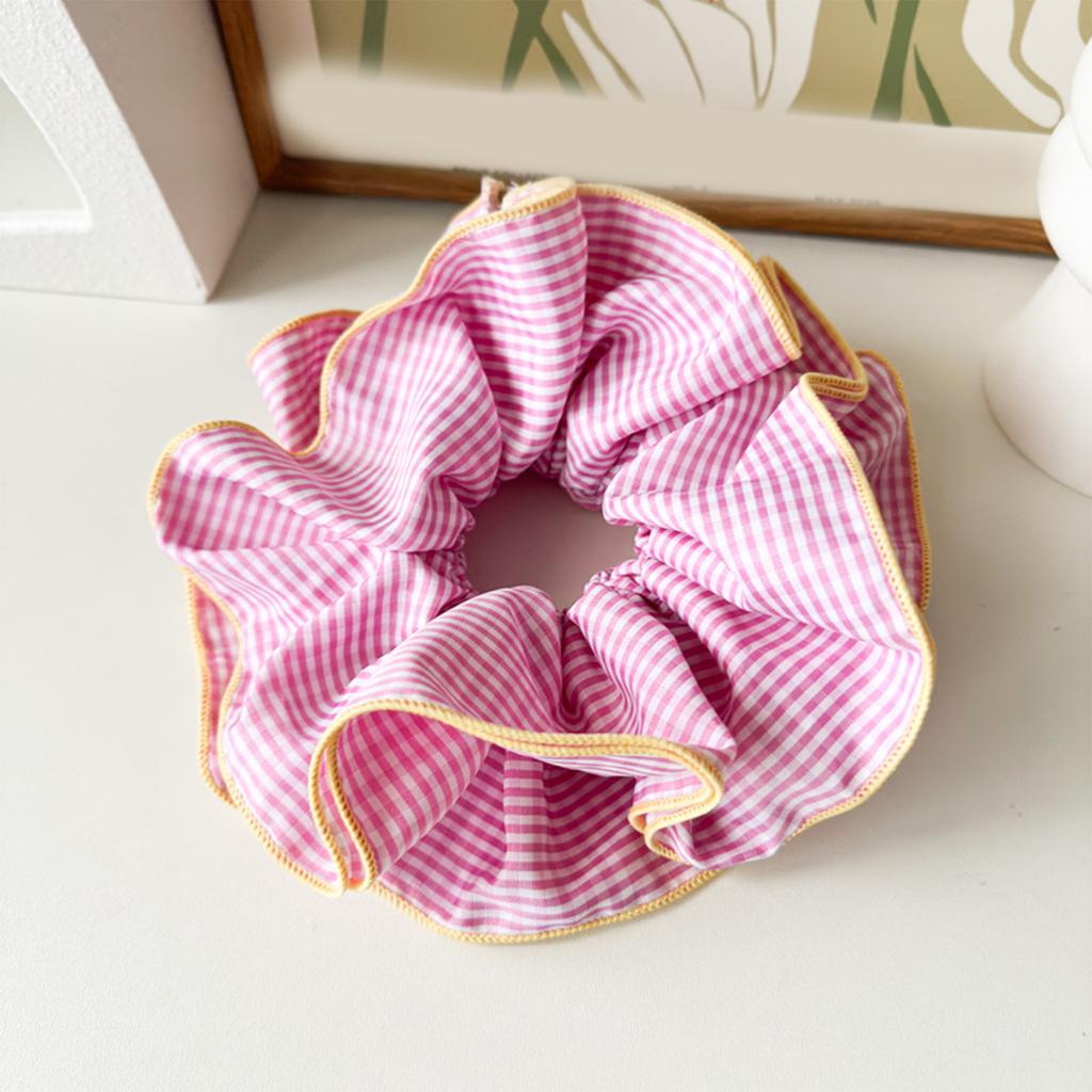 Fashionable Plaid Ruffles Double Layer Scrunchies for Women Retro Korean Oversized Pleated Hair Ties Hair Decoration