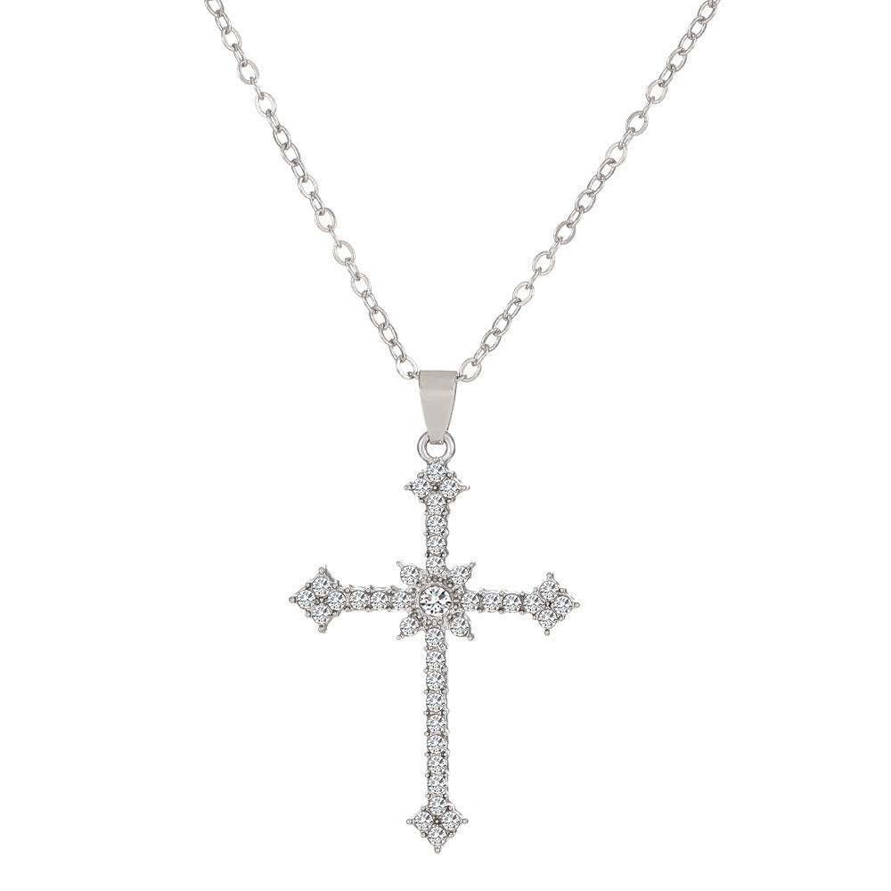 Elegant Rhinestone Inlaid Cross Pendant Necklace, Alloy Material, Simple Style, Daily and Party Decoration, Creative Gift