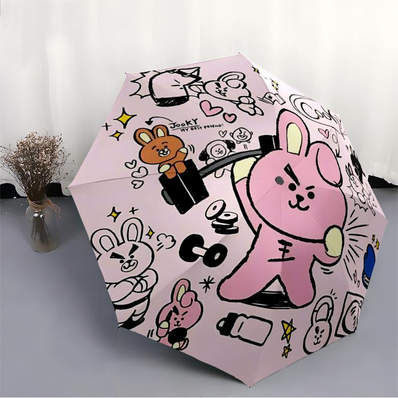 1pc BT21 Automatic Folding Umbrella - Compact 8-Rib Design, Durable Plastic & Iron, Perfect Gift for Friends & Family, Outdoor Umbrella, Fashionable A