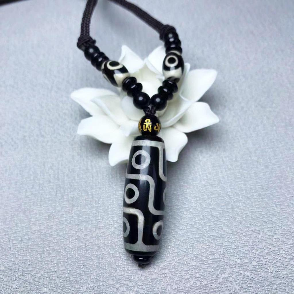 Ethnic Clavicle Necklace with 3, 6, and 9-Eyed Dzi Beads - Unisex Spring/Summer Short Chain