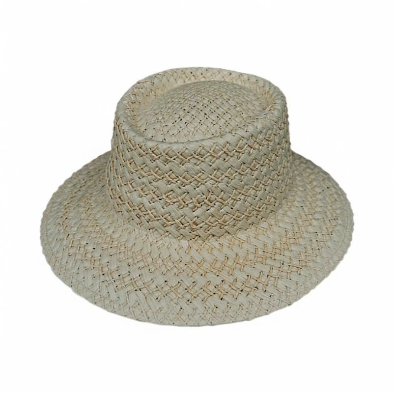 Beige Woven Flat Top Top Hat Women'S Summer Vacation Beach Seaside Trip Straw Hat Sun Protection Sunshade Japanese Retro Hat