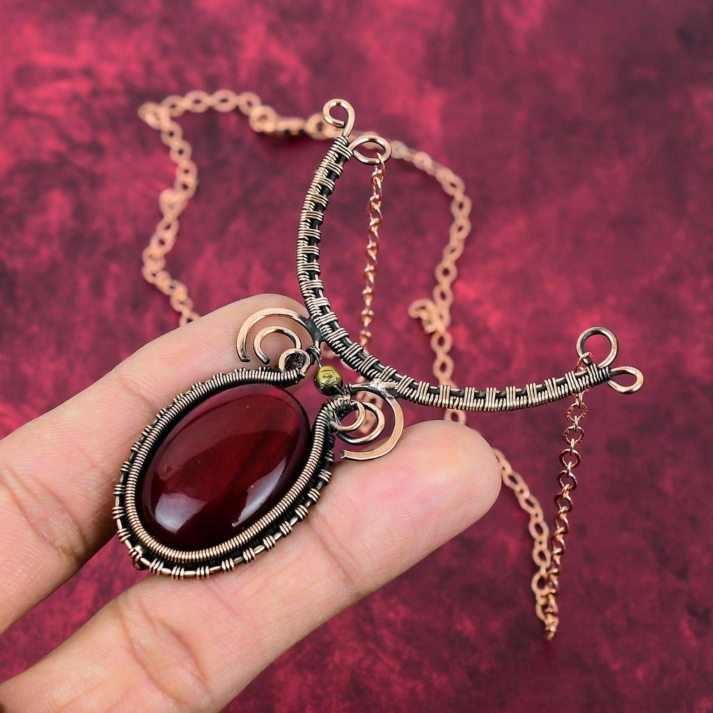 Red Fire Labradorite Gemstone Necklace Copper Wire Wrapped Necklace Adjustable Chain Necklace Handmade Necklace Copper Jewelry Gifts For Her