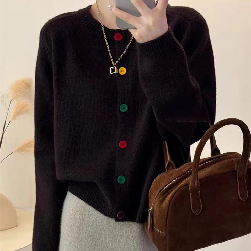 Retro color button knitted cardigan top women's early spring new fashion soft waxy loose sweater jacket tide