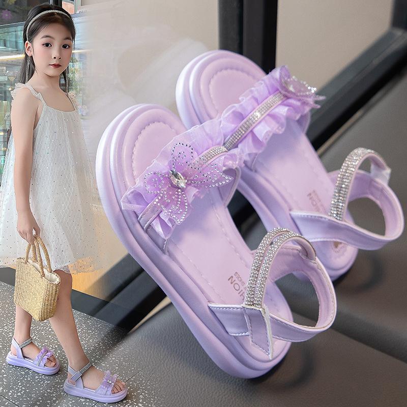 

Summer Girls Princess Sandals Fashionable Cute Soft Sole Beach Shoes Kids Comfortable Outdoor Footwear Size 34 фіолетовий
