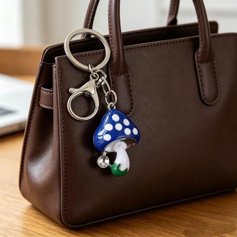 Colorful Enamel Mushroom Keychain Cute Cartoon Charm Key Ring For Bag Decoration Gift