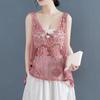 Vintage Women's Lace Vest Summer Thin Jacquard Vest Cotton Black Loose Openwork Embroidered Vest