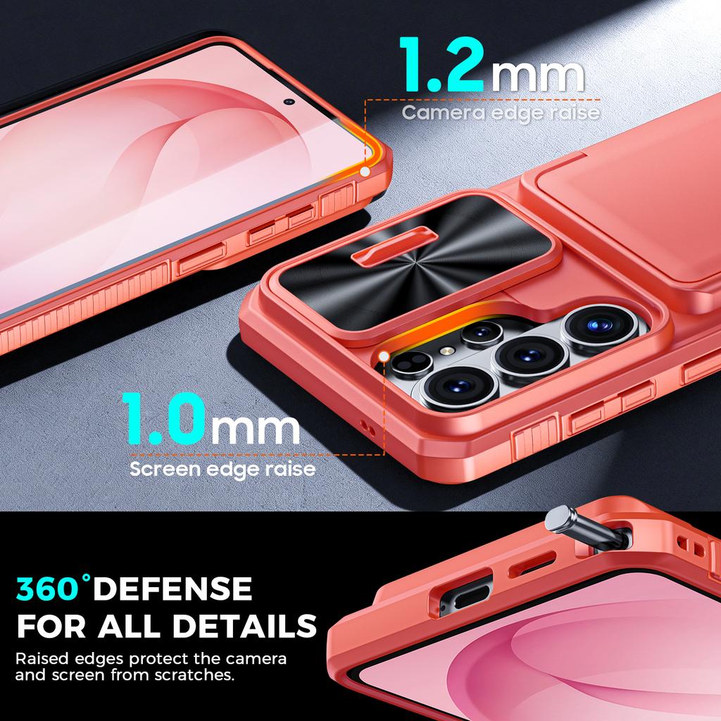 Avec Porte-Cartes, Cache-Objectif Coulissant et Support pour Étui de Téléphone Samsung Galaxy S26 Ultra, Étui Portefeuille Anti-Chute en PC+TPU - Rose Clair