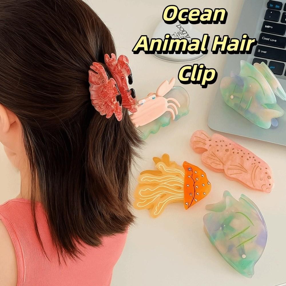 Korean Style Ocean Animal Hair Clip Sweet Geometry Shark Clip Crab Fish Hair Claw  Vacation