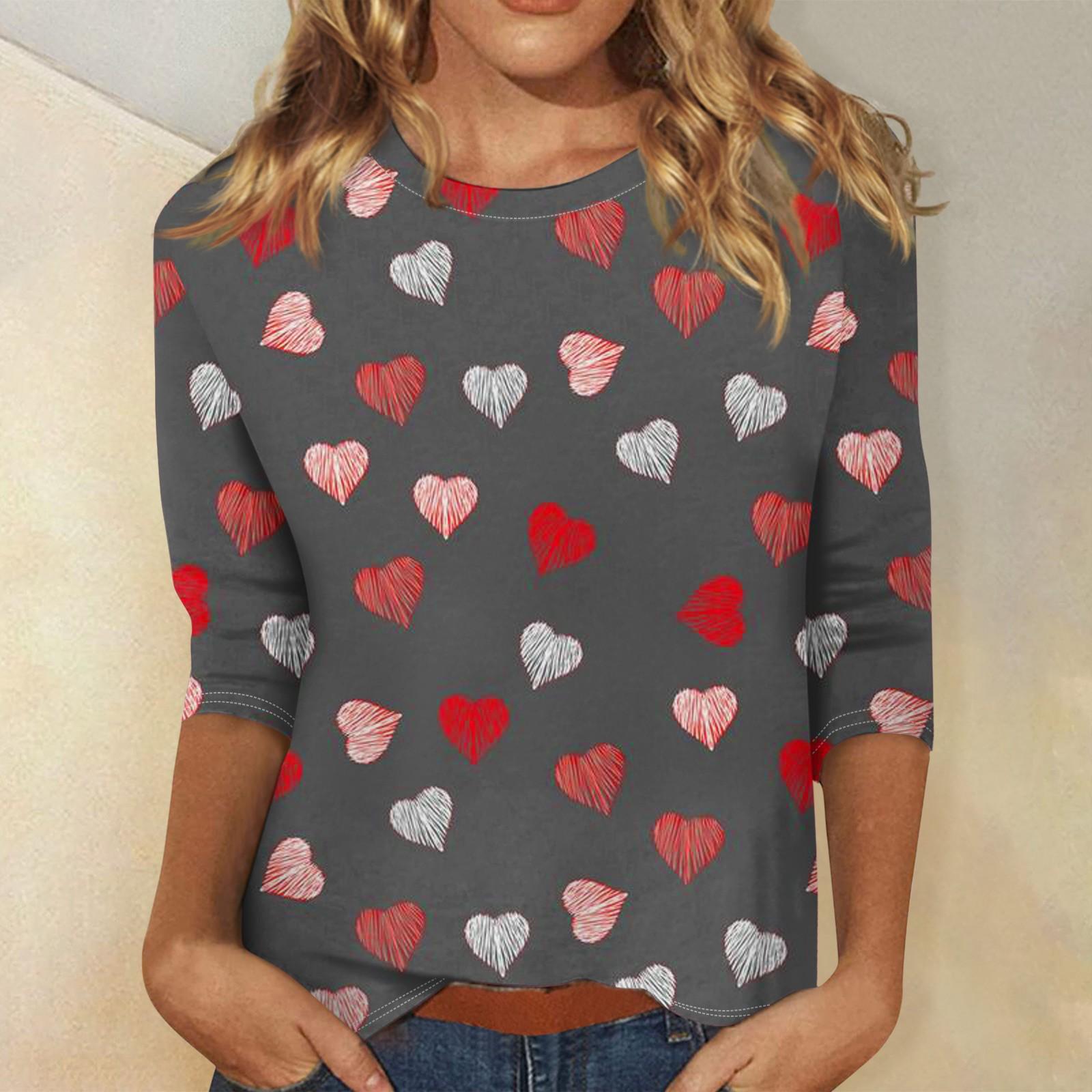 

Женские топы с рукавом три четверти, рубашка на День святого Валентина, круглая горловина, свободная повседневная рубашка L чёрный