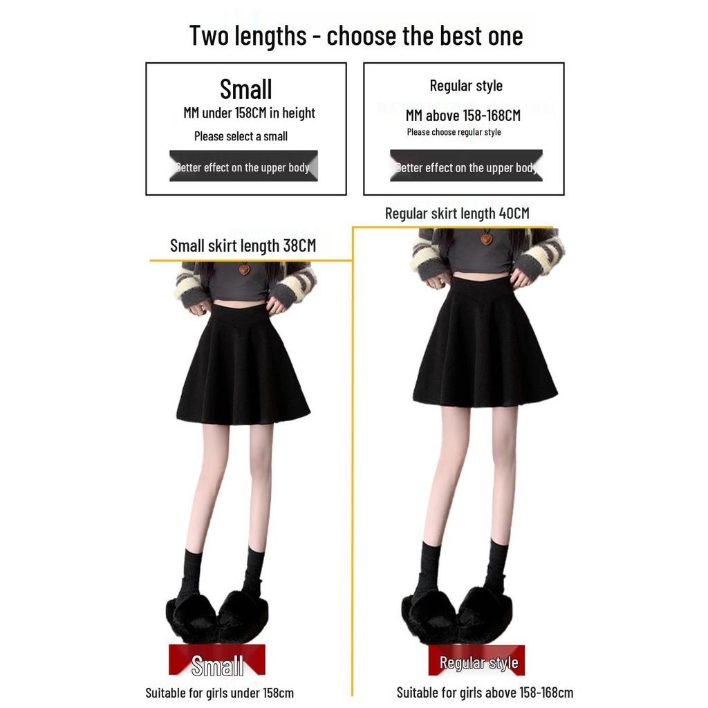 Black High-Waisted Wool Pleated A-Line Short Skirt for Women - Slim-Fit Spring/Autumn 2026 Collection