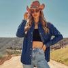 Women's Loose Fit Denim Shirt Jacket with Lapel Collar, Long Sleeves and Double Pockets