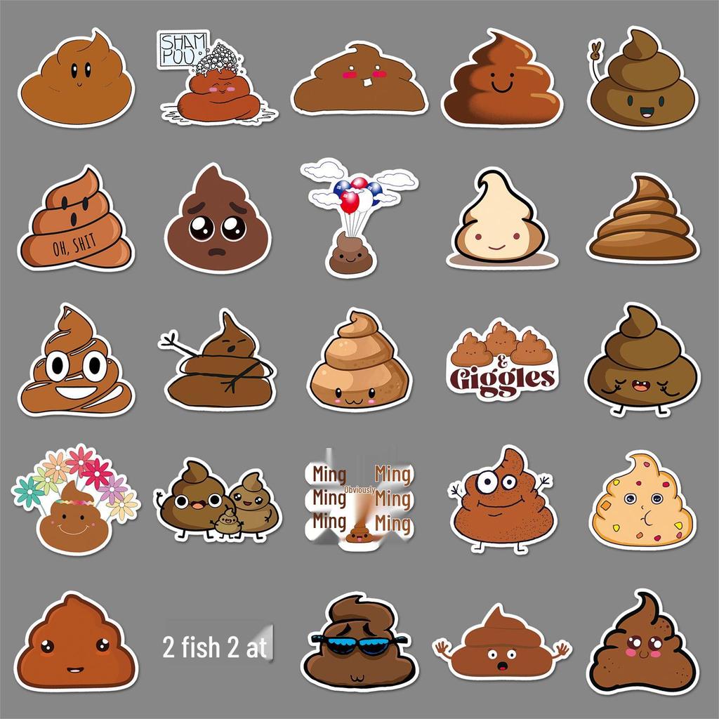 50PCS Cartoon Poo Stickers for Scooters, Luggage, Laptops, Cars & Motorcycles