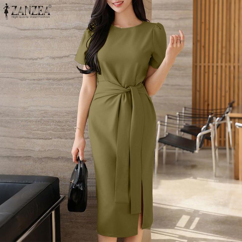 ZANZEA Rochie de vară cu mâneci scurte, ocazională, cu gât rotund