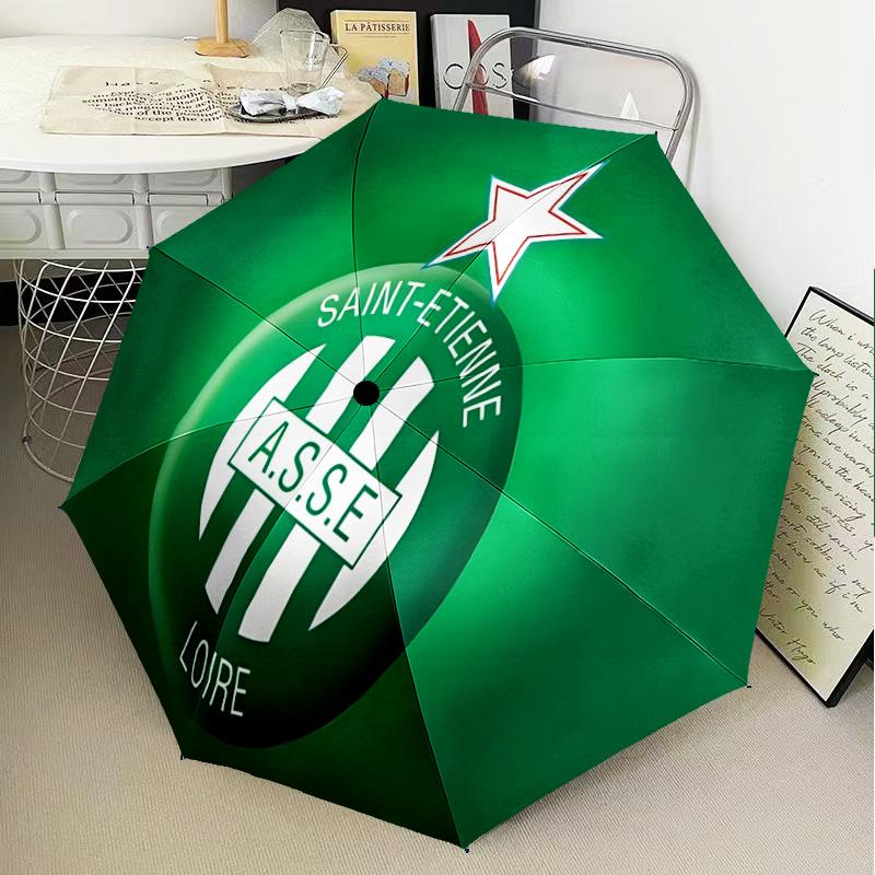 Saint-etienne Football Club Automatic Folding Umbrella - 8-Rib Travel Umbrella with Auto Open/Close & Portable Gifts for holidays or birthdays