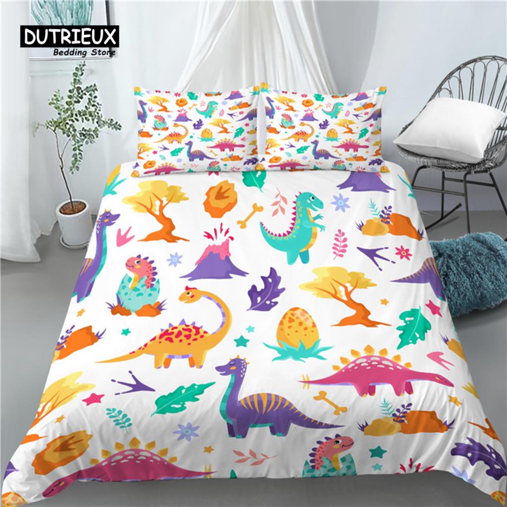 Cartoon Dinosaur Print Home Living Luxury 3D 2/3Pcs Comfortable Duvet Cover PillowCase Bedding Sets Queen and King EU/US/AU Size