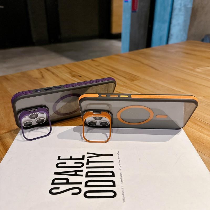 Fashion Double Color Magnetic Stand Translucency Case For iPhone 16 15 14 13 12 11 Pro Max Plus Magsafe Splice Color Matte Cover
