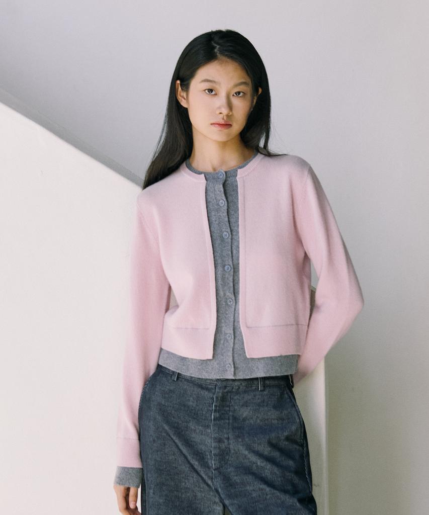 SHINE ON YOU Premium Rws Superfine Merino Layered Effect Cardigan_Powder Pink