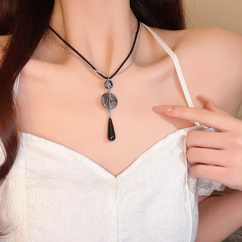 New Chinese Retro Safety Buckle Fringed Necklace Female Antique Zen Collarbone Chain with