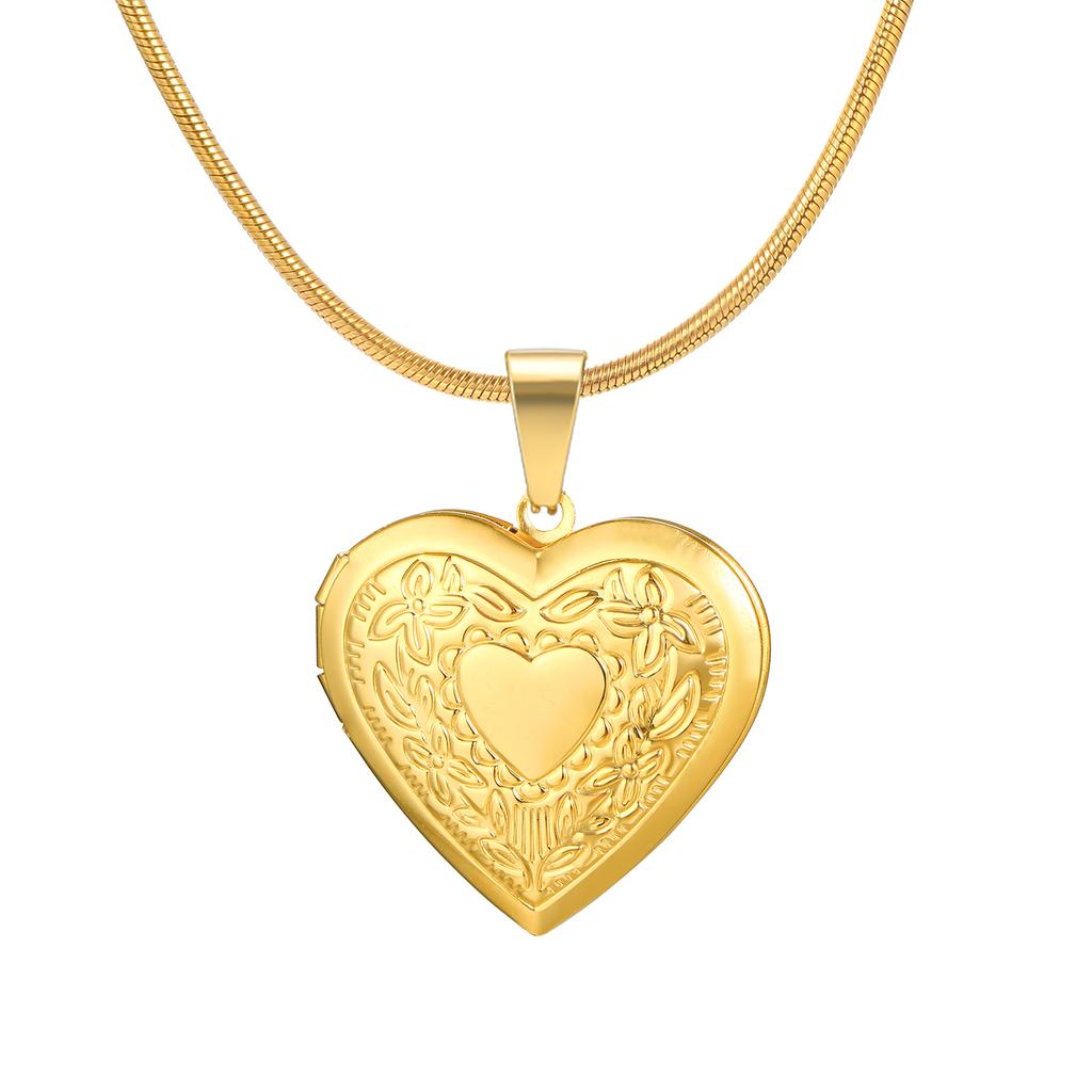 Women's Heart Shape Locket Pendant Necklaces Stainless Steel Snake Chain Necklace Trendy Jewelry Gift
