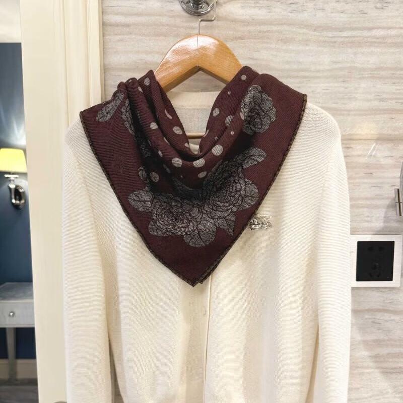 NINA SOLOR Polka Dot Camellia Silk Wool Square Scarf