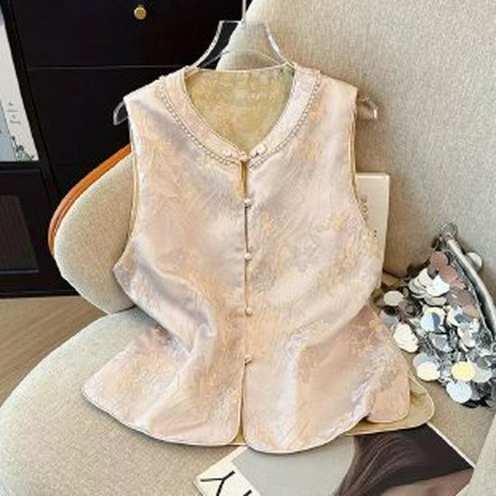 

Spring Floral Vest for Women: Chinese Style, Plus Size, Mid-Aged Fashion XL рожевий