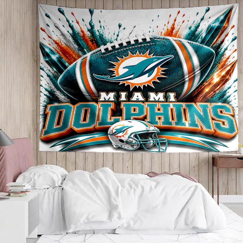 Miami Dolphins Logo Wandteppich für Schlafzimmer Ästhetische Klassenzimmer-Wandteppiche Wandbehang für Wohnzimmer Studentenwohnheim Büro, Ideales Kreatives Geschenk