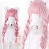 LM Cosplay kahküllü peruk sentetik düz saç 24 inç uzun isıya dayanıklı pembe peruk kadınlar için