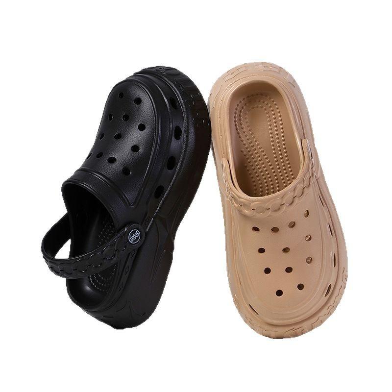 New summer non-slip muffin heightening baotou beach sandals wearing summer slippers thick-soled hole shoes women