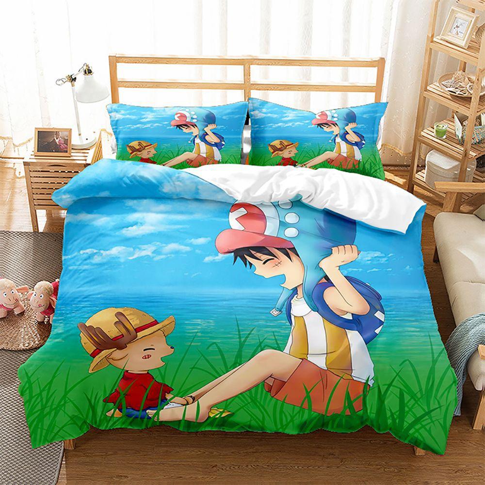 One Piece Serie Luffy Cartoon Animation 3D Digitaldruck Kinder-Studentenwohnheim/Zuhause Dreiteiliges Set