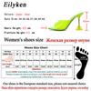 Mode Eilyken Grün Orange PVC Transparent Kristall Stiletto High Heels Jelly Damen Hausschuhe Street Style Offene Zehen Sandalen Clogs Schuhe