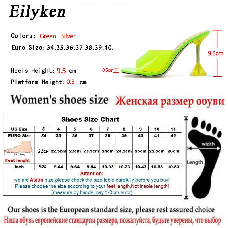 Mode Eilyken Grün Orange PVC Transparent Kristall Stiletto High Heels Jelly Damen Hausschuhe Street Style Offene Zehen Sandalen Clogs Schuhe