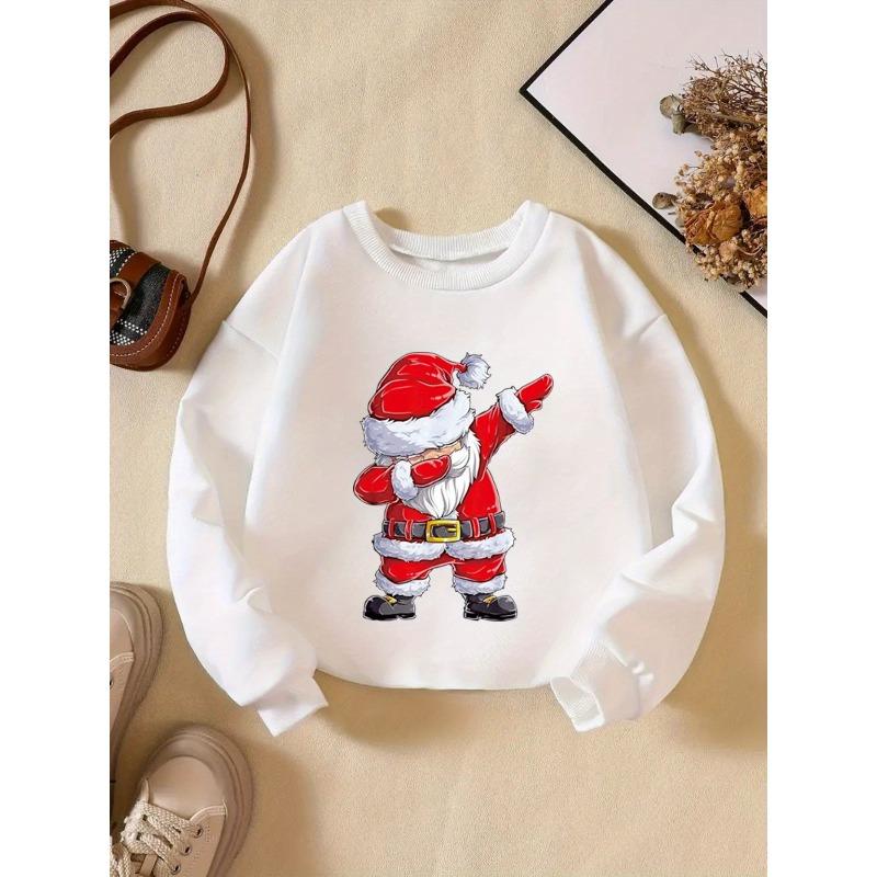 Kids Sweatshirt Christmas Santa Claus Printed Sweatshirt, Casual Crew Neck, All-Season Loose Fit with Slight Stretch, Alphabet Pattern