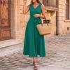 Women Elegant Casual V-Neck Solid Color Sleeveless Long Dress