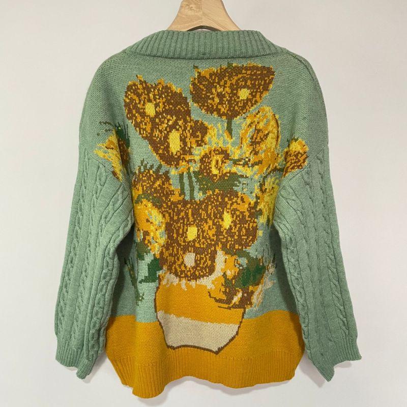 Herbst Winter Ölgemälde Stil Pullover Pullover Frauen Retro Jacquard Strickjacke Dame Mantel Pullover Mujer