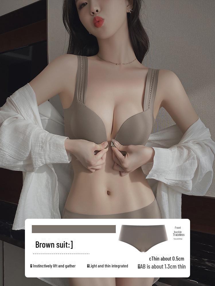 Original Japanese Light Cotton Seamless Front Buckle Bra for Small Chests - Thick, Gathered, No Steel Ring