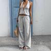 2026 Cross-Border Summer Striped V-Neck Vest & Straight-Leg Pants Set