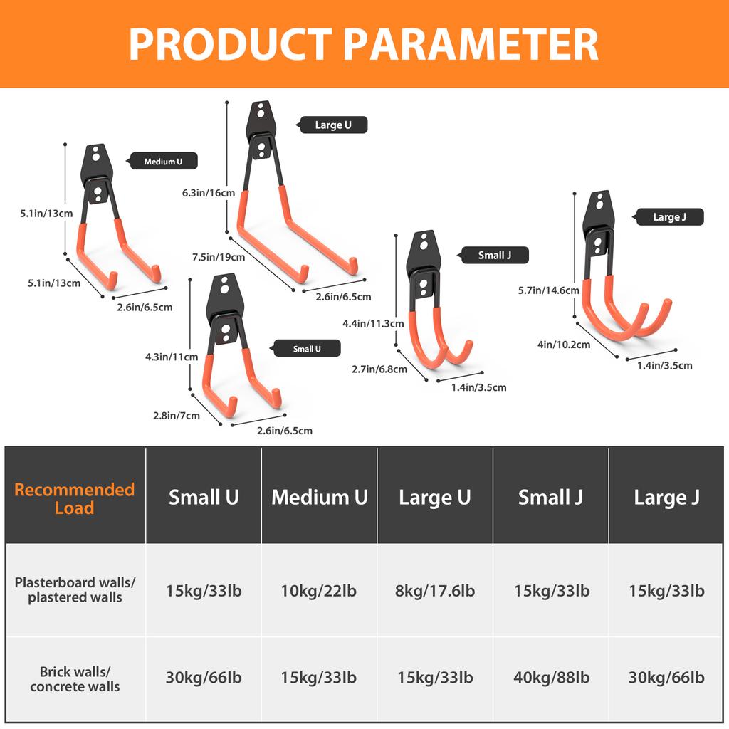 12 Parts Wall Hooks Set Heavy Load Garage Hooks Wall Mounted storage Shaken Steel tools Holder with Cable Holder for Garage workshop garden Shed