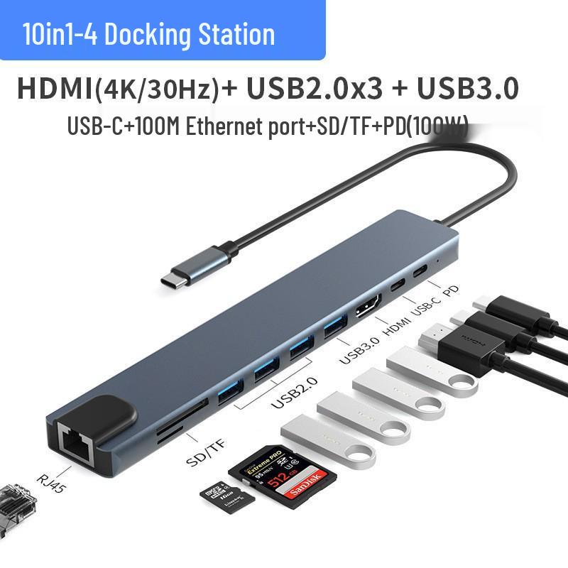 8-in-1 Type-C Multi-Port Hub with Ethernet & USB 3.0 Expansion Dock