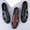 Fashionable New Men's Breathable Hollow Lightweight Casual Leather Shoes Outdoor Men Comfortable Soft Soled Non Slip Beach Shoes