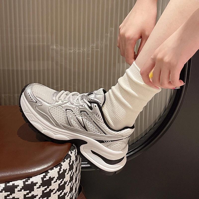 New Hot Selling Color Matching Fashion Casual Vulcanized Shoes Mesh Lace Up Breathable Low Top Women's Sports Shoes