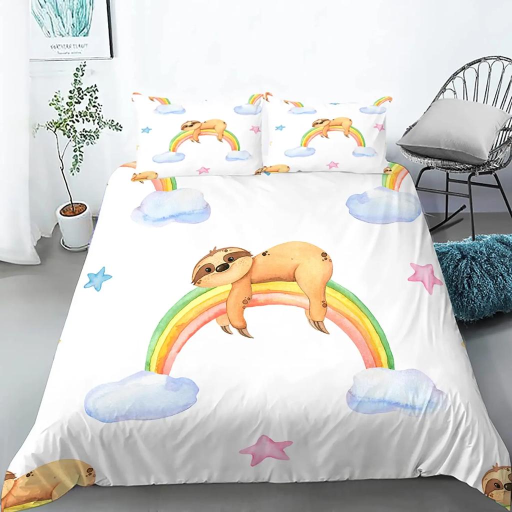 Sloth Duvet Cover Set Twin Size Cartoon Sloth Duvet Cover Bedding Set for Kids Girls Boys Cute Animal Polyester Comforter Cover