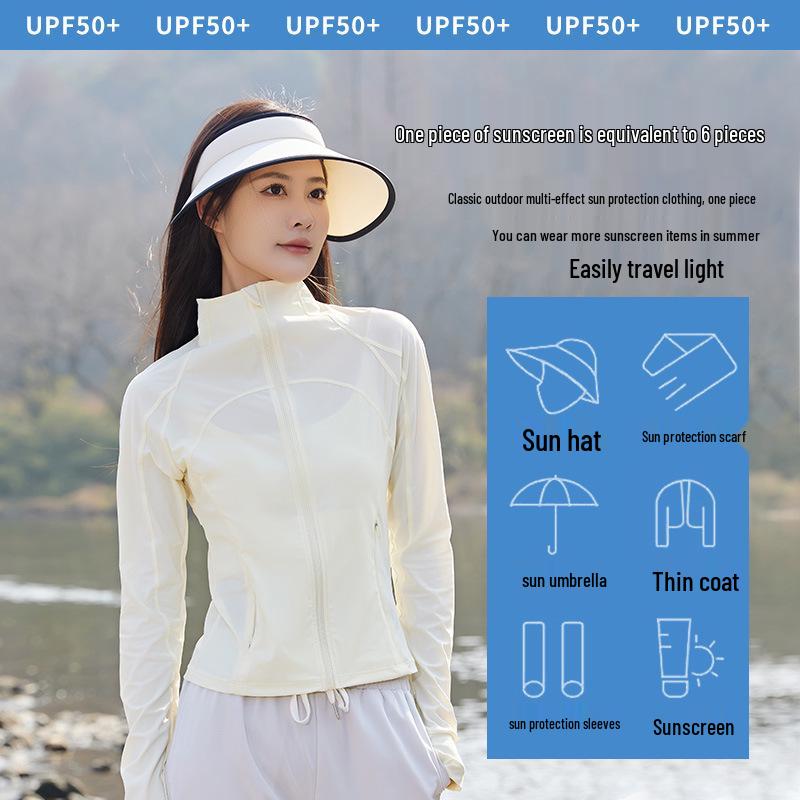 Women's Stylish UV Protection Slim Jacket - Lightweight Summer Cardigan for Yoga with Stand Collar