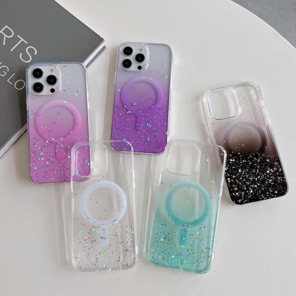 Magnetic attraction gradual change glitter Epoxy for iPhone15promax mobile phone case Apple 17 anti-drop protective case