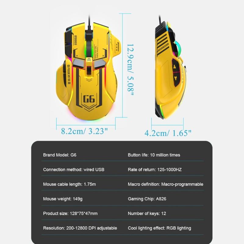 G6 Programovatelná herní myš Herní myš PC Herní myši 12800dpi 6úrovňové nastavitelné PI USB myš C 5V /180mA